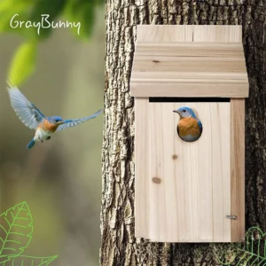 Outdoor Wooden Bird House Nest, Natural Wood Bird Breeding Box