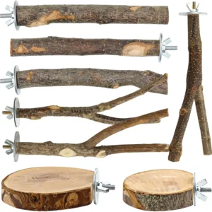 8PCS Natural Wood Bird Perches – Multi-Branch Cage Stand & Platform for Parakeets, Budgies, Cockatiels & Small Parrots