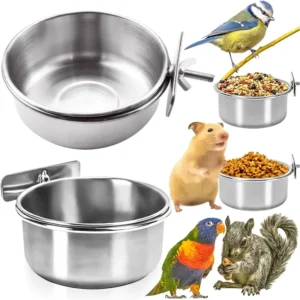 Stainless Steel Parrot Bird Feeder Bowl with Clamp Holder for Cage Easy Install