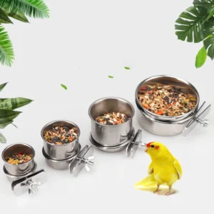 1PC Parrot Feeding Bowl With Clamp Holder Stainless Steel