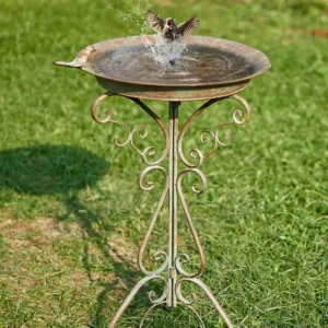 Large 18" W x 29" H Metal Bird Bath with Stand, Outdoor Garden Decor for Birds Feeding and Bathing