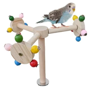 Perch Toy With Rotating Balls Wood Interactive Bird Stand