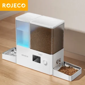 ROJECO 2In1 Automatic Pet Feeder Gravity Water Fountain 8.5L Button Version