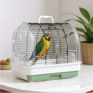 Portable Bird Cage Carrier, Travel Parrot Cage with 2 Perches, 2 Food Bowls and Tray