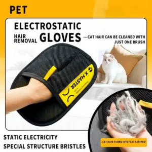 Pet Hair Remover Gloves Electrostatic for Cats Dogs, Reusable Washable Grooming Glove with 2-in-1 Lint Roller Brush