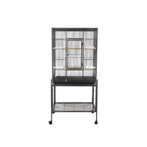 53 Inch Bird Cage with Wooden Perches, Standing Wrought Iron Birdcage